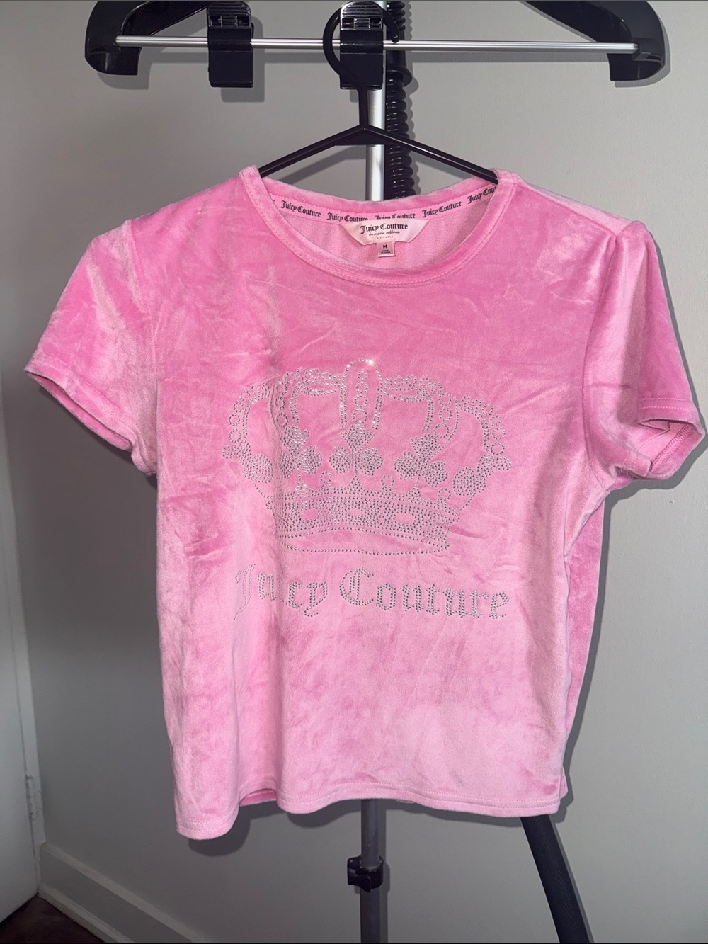 Juicy Couture Pink Velour Tee with Rhinestone Crown